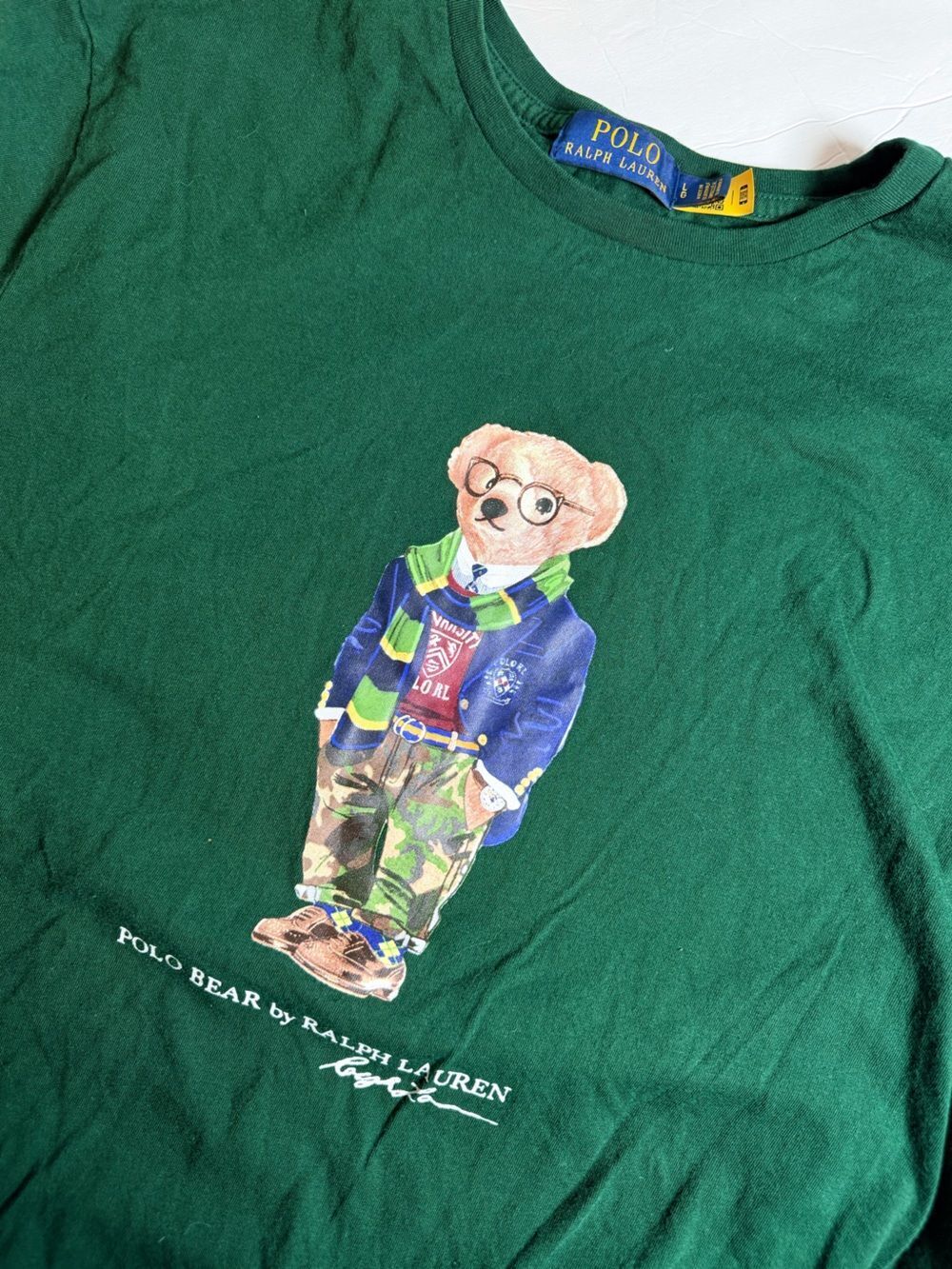 Polo Ralph Lauren Long Sleeve Polo Bear Graphic Shirt Large Green Preppy